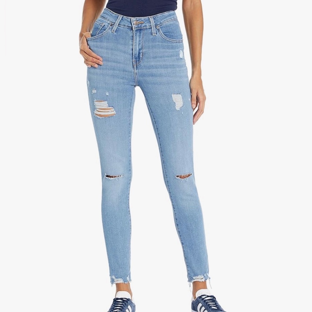 Levi's 721 Medium Indigo Worn in Distressed Skinny Jeans